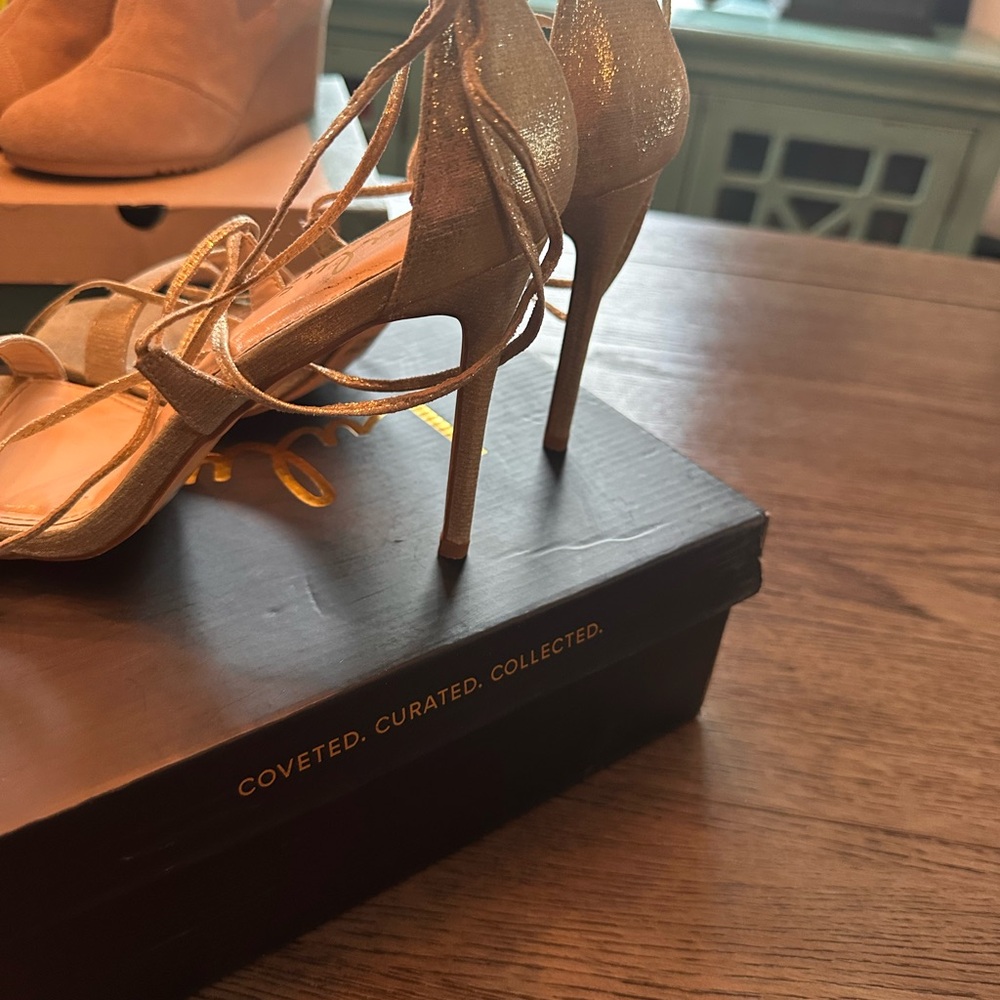 Lulu's Shimmering Gold Strappy Heels - Picture 2 of 4